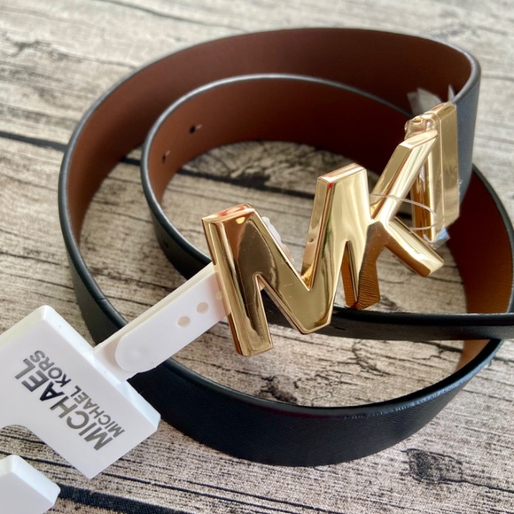 NWT! Michael Kors reversible genuine leather belt with MK logo buckle - Picture 1 of 11